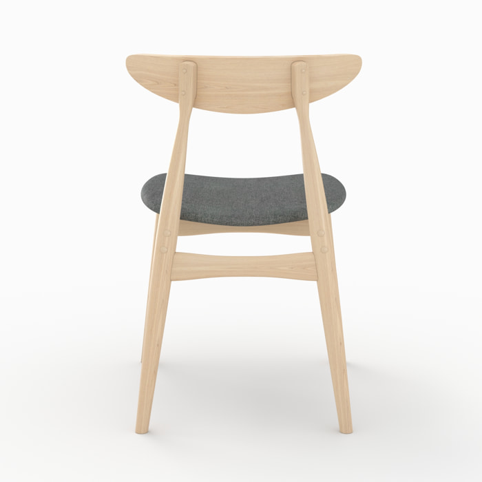 Lot de 2 chaises en tissu gris et bois d'hévéa - Josette