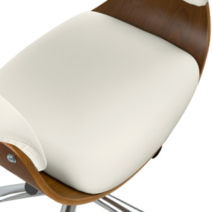 Chaise de bureau pivotante en bois et PU blanc - Basile