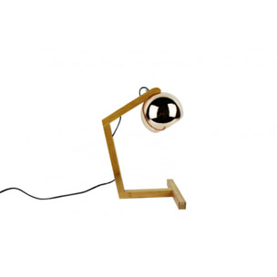 Lampe à poser en métal cuivré et pied en bois - GLOBE