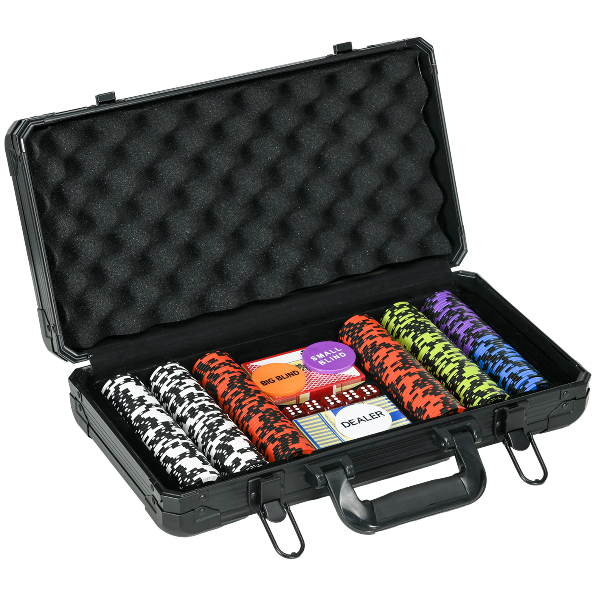 Mallette pro de poker coffret pro poker 300 jetons 2 jeux cartes 5 dés 3 boutons aluminium noir