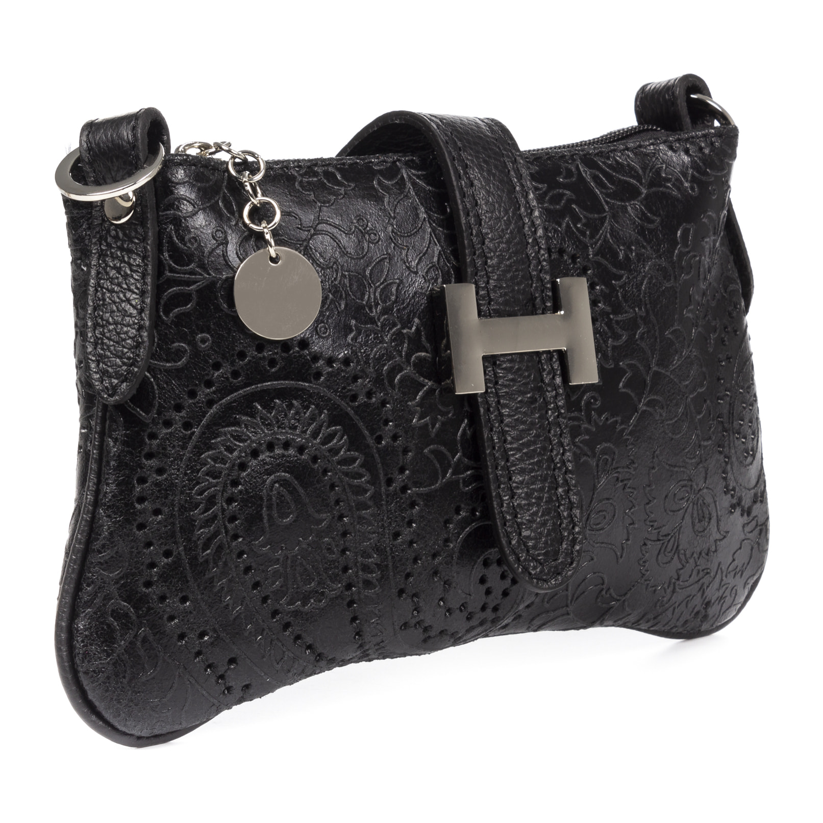 FIRENZE ARTEGIANI Borsa da Donna Allerona.Incisione Arabesco in Vera Pelle Scamosciata. Prodotto in Italia 24x2x14 Cm. Colore nero