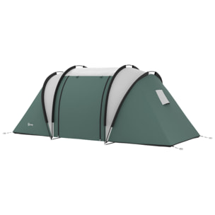 Tente de camping familiale 4-5 pers. 2 chambres 3 fenêtres sac vert