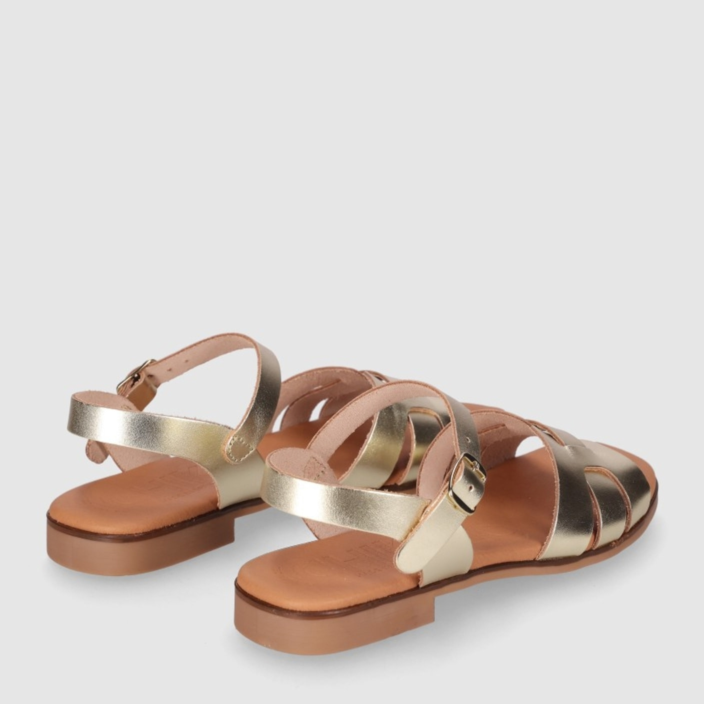 Sandalias de Piel - Platino - Tacón: Bajo