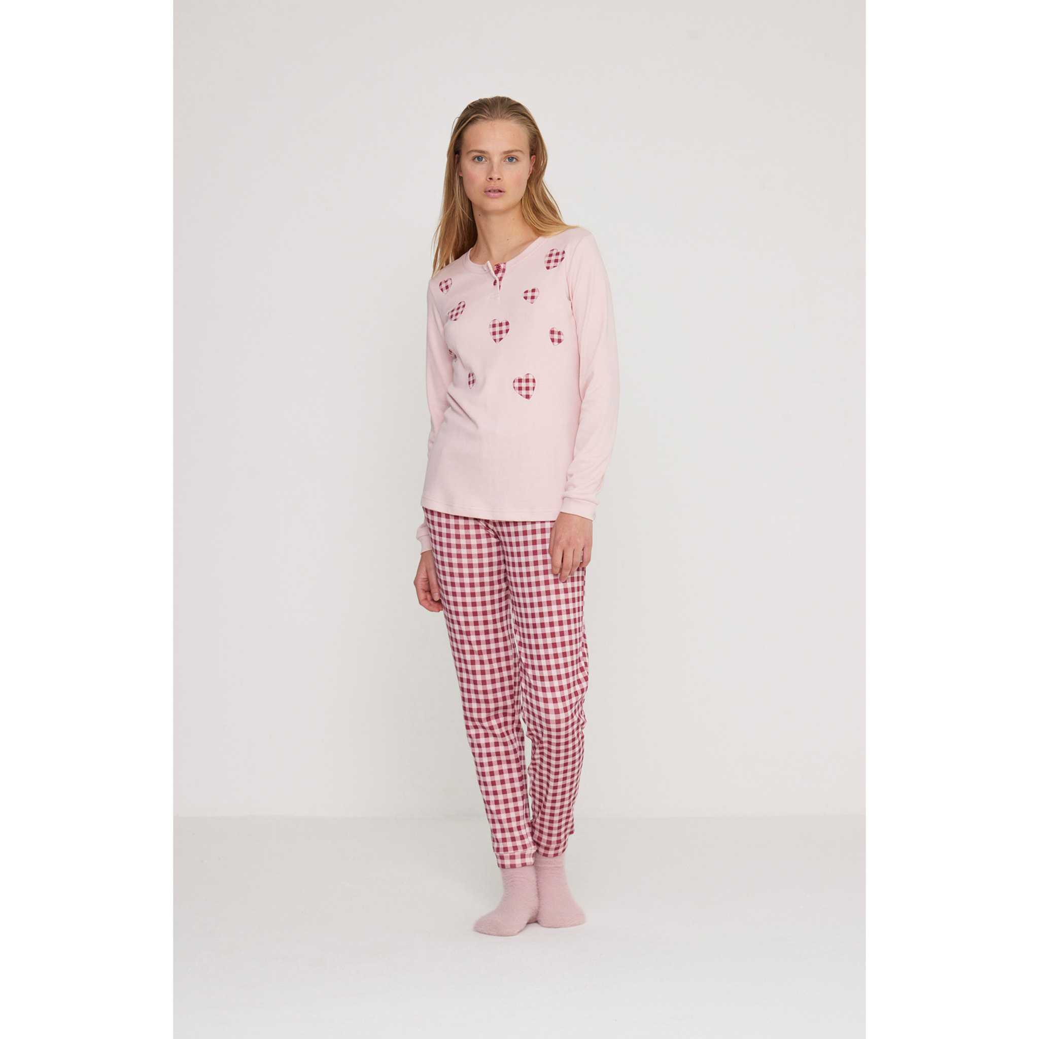 Pigiama donna petit coeur in caldo cotone con collo due bottoni Noidinotte