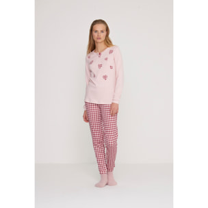 Pigiama donna petit coeur in caldo cotone con collo due bottoni Noidinotte