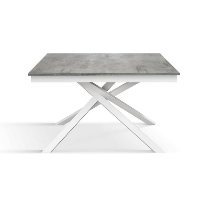 Tavolo VOLPAIA in legno, finitura grigio cemento e base in metallo verniciato bianco, allungabile 120x80 cm - 170x80 cm