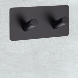 Patère murale adhésive double crochets en acier inoxydable, noir mat (HACEKNALEP2HMC)