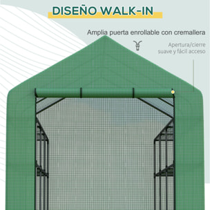 Invernadero Pequeño Invernadero de Exterior con Estantes de 4 Niveles Puerta con Cremallera y Marco de Acero Invernadero para Cultivar Plantas Flores 244x180x210 cm Verde