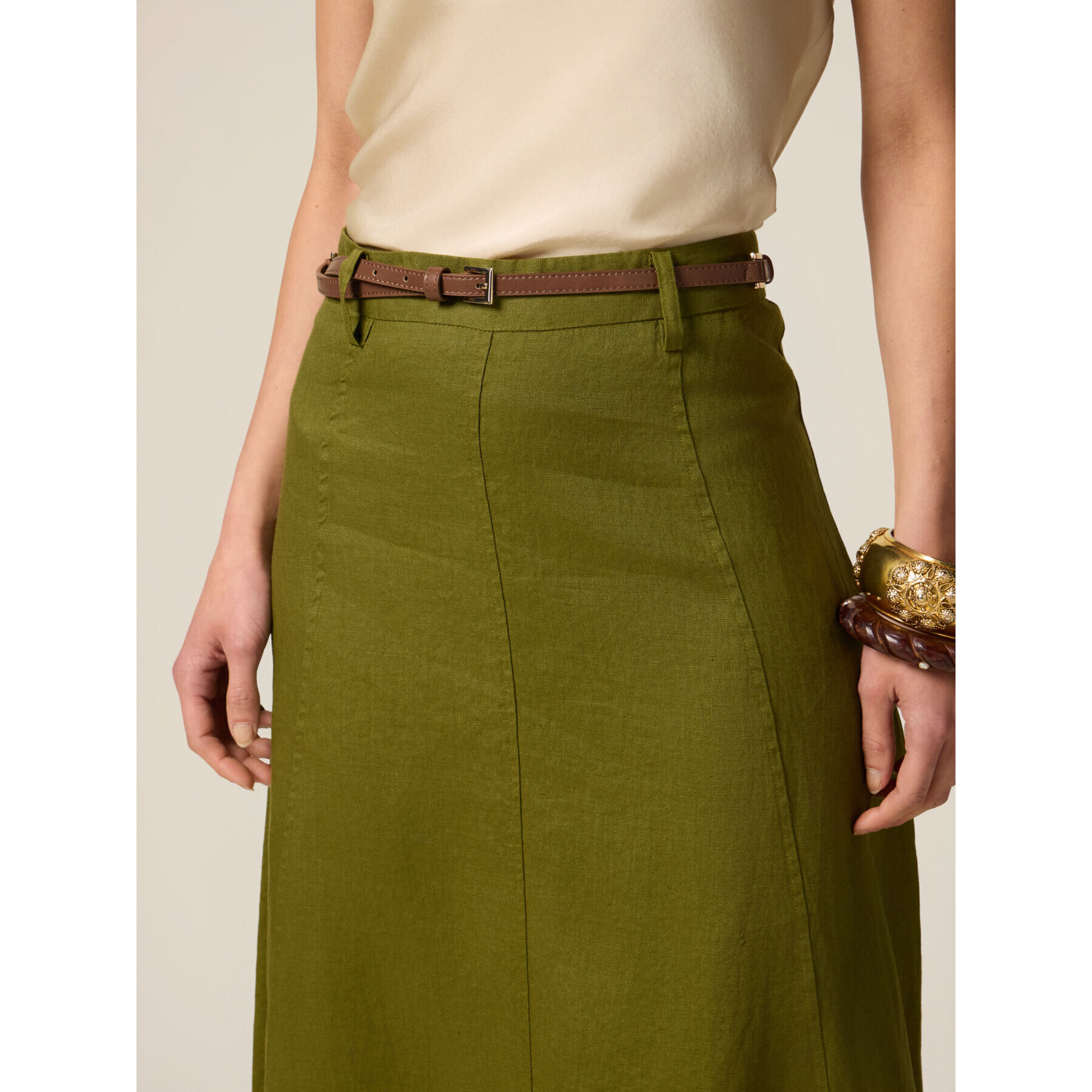 Oltre - Gonna svasata in lino - Verde