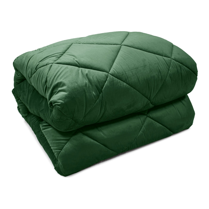 TRAPUNTA INVERNALE MATRIMONIALE IN VELLUTO VERDE FORESTA PRODOTTO ITALIANO