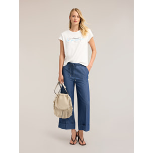 Motivi - T-shirt con scritta e ricamo con pietre - Bianco