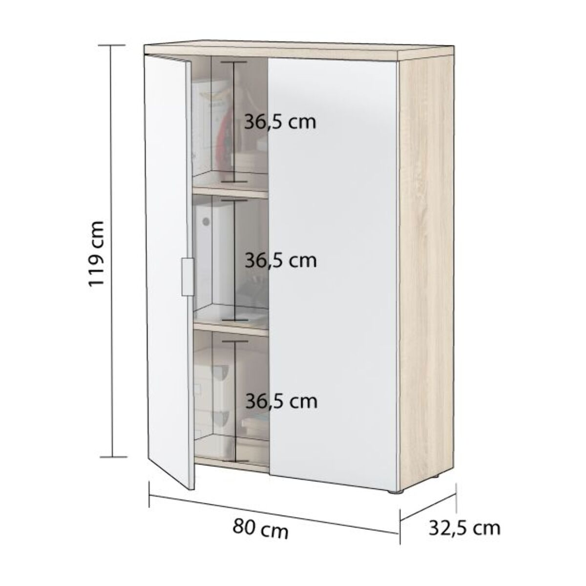 Armario auxiliar Work Blanco Artik (Blanco Mate) - Roble Canadian