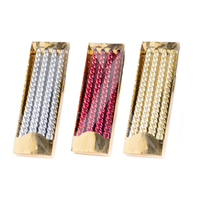 Set 2 Candele Decorative Natalizie Metallizzate Modello Ritorte