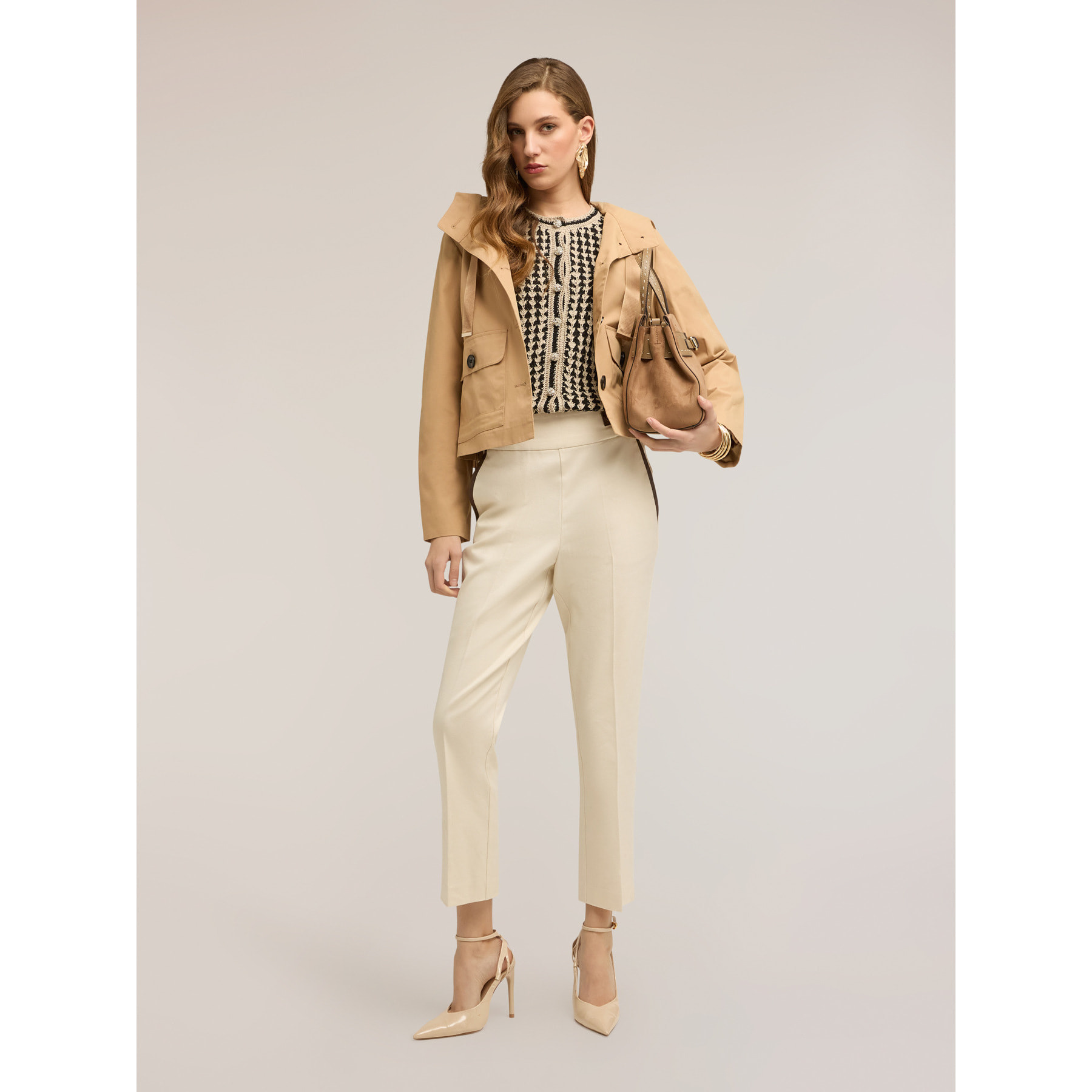 Motivi - Parka corto de mezcla de algodón con capucha - Beige