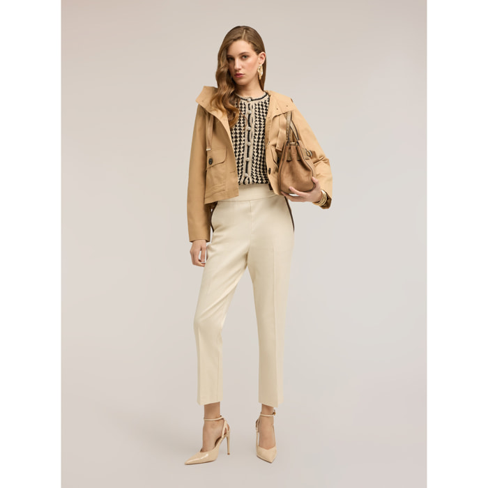 Motivi - Parka corto de mezcla de algodón con capucha - Beige