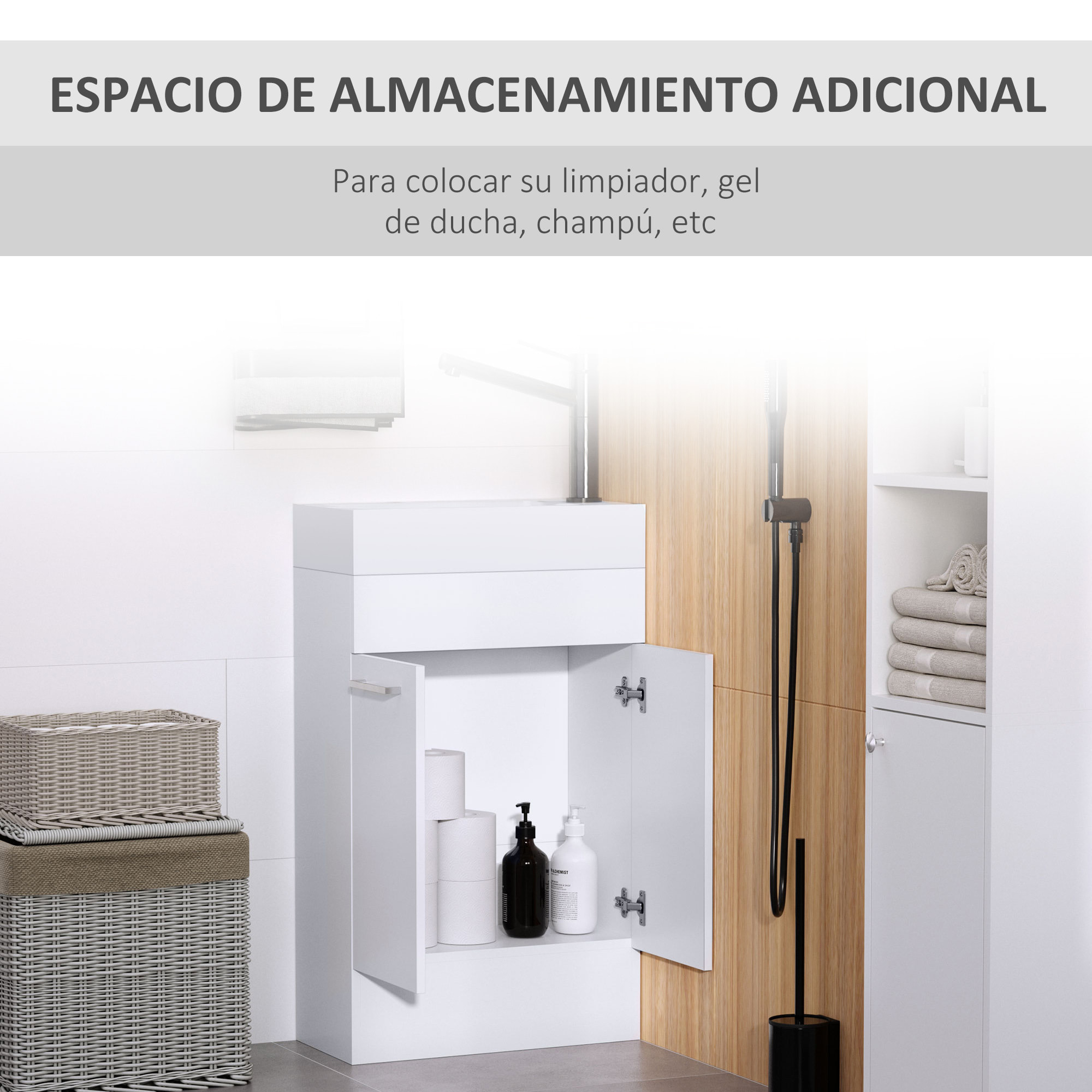 Mueble de Baño con Lavabo Cerámico Armario de Baño Bajo Lavabo con 2 Puertas Estilo Moderno Carga 50 kg 50x86x25 cm Blanco