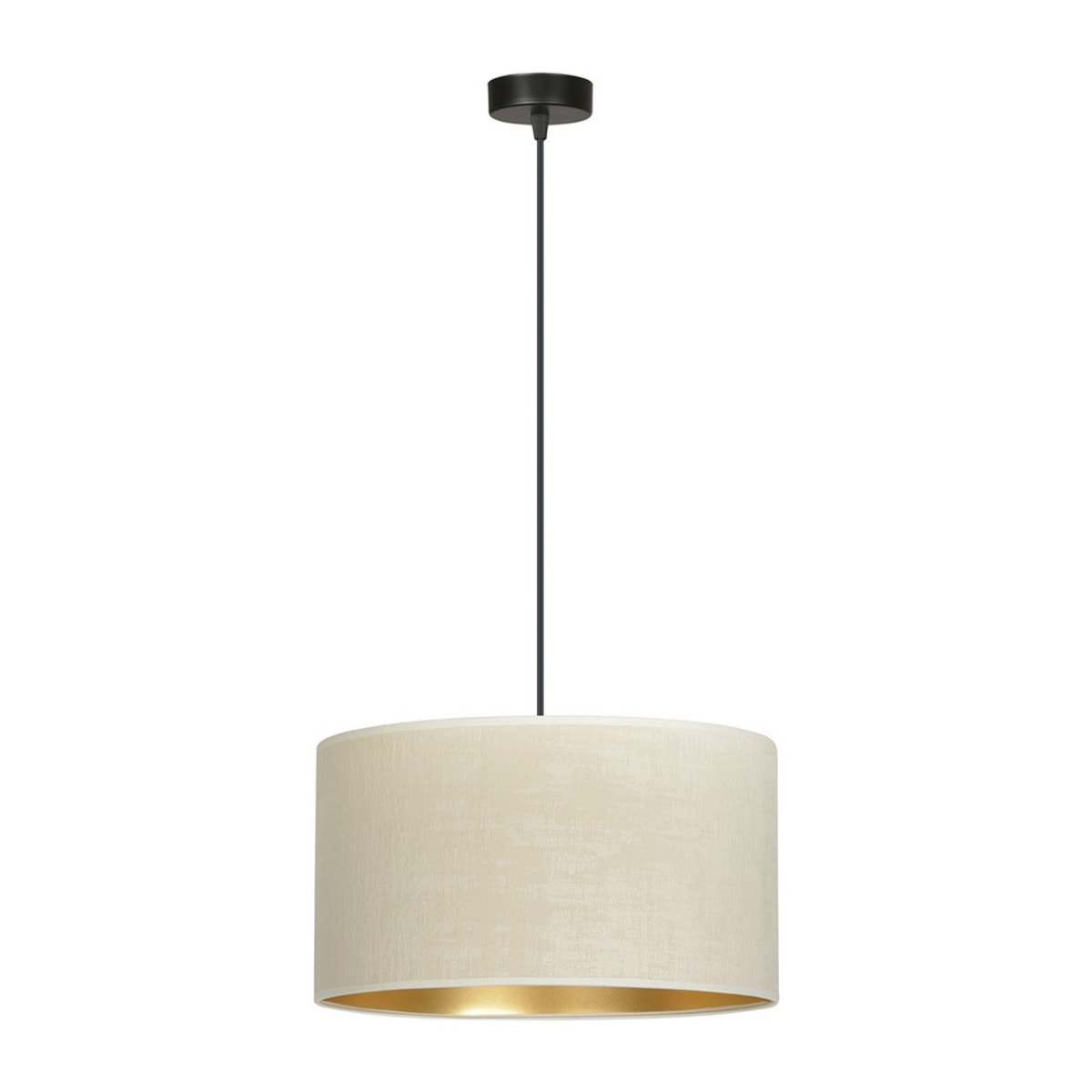 Lampada a sospensione Hilde con paralume in velluto bianco e interno oro