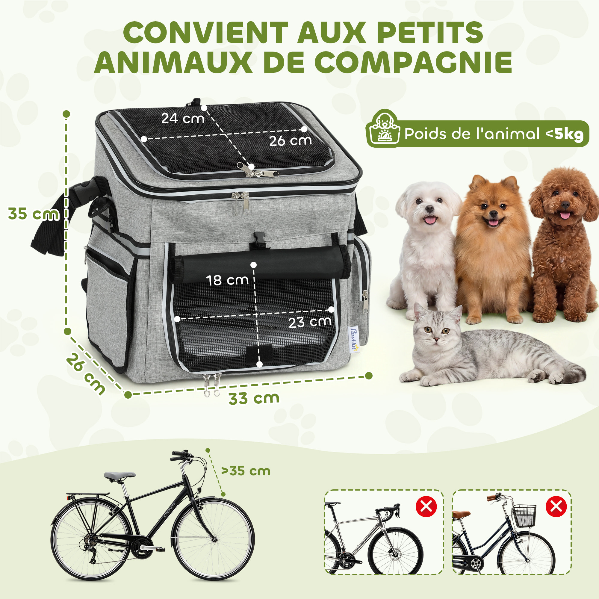 Panier de vélo avant pour chiens sac à dos sac bandoulière siège auto 4 en 1