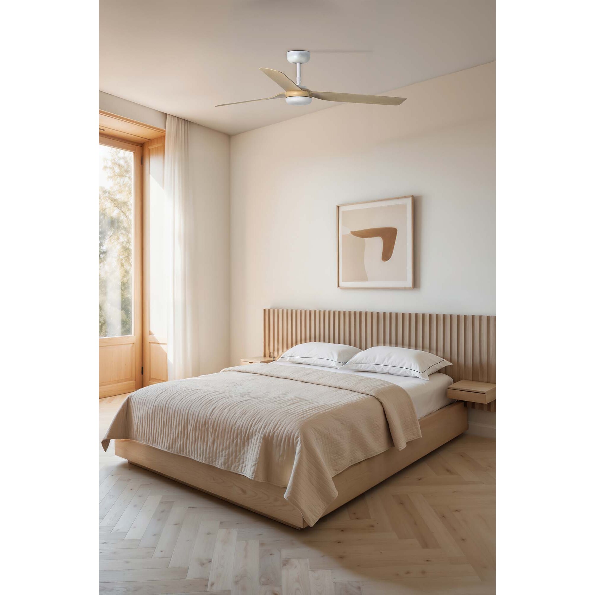 PUNT M Ventilateur blanc/bois clair DC