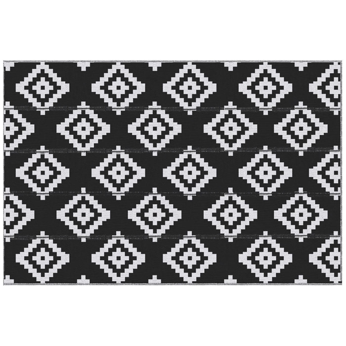 Tapis extérieur style graphique - tapis réversible 2 motifs - dim. 2,74L x 1,82l m, ép. 3 mm - PP haute densité 310 g/m² noir blanc