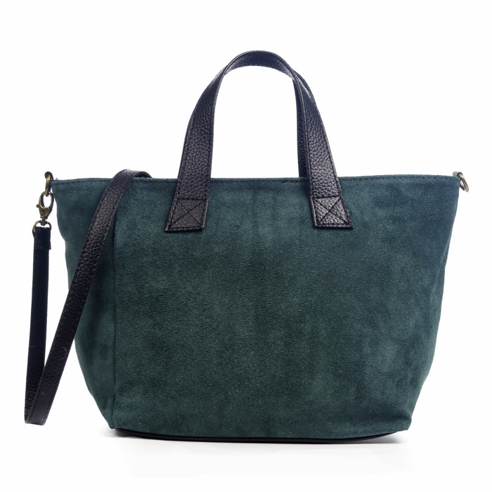 FIRENZE ARTEGIANI Cassandra Borsa tote da donna Vera pelle scamosciata Made in Italy 34x14x22 Cm. Colore: blu petrolio