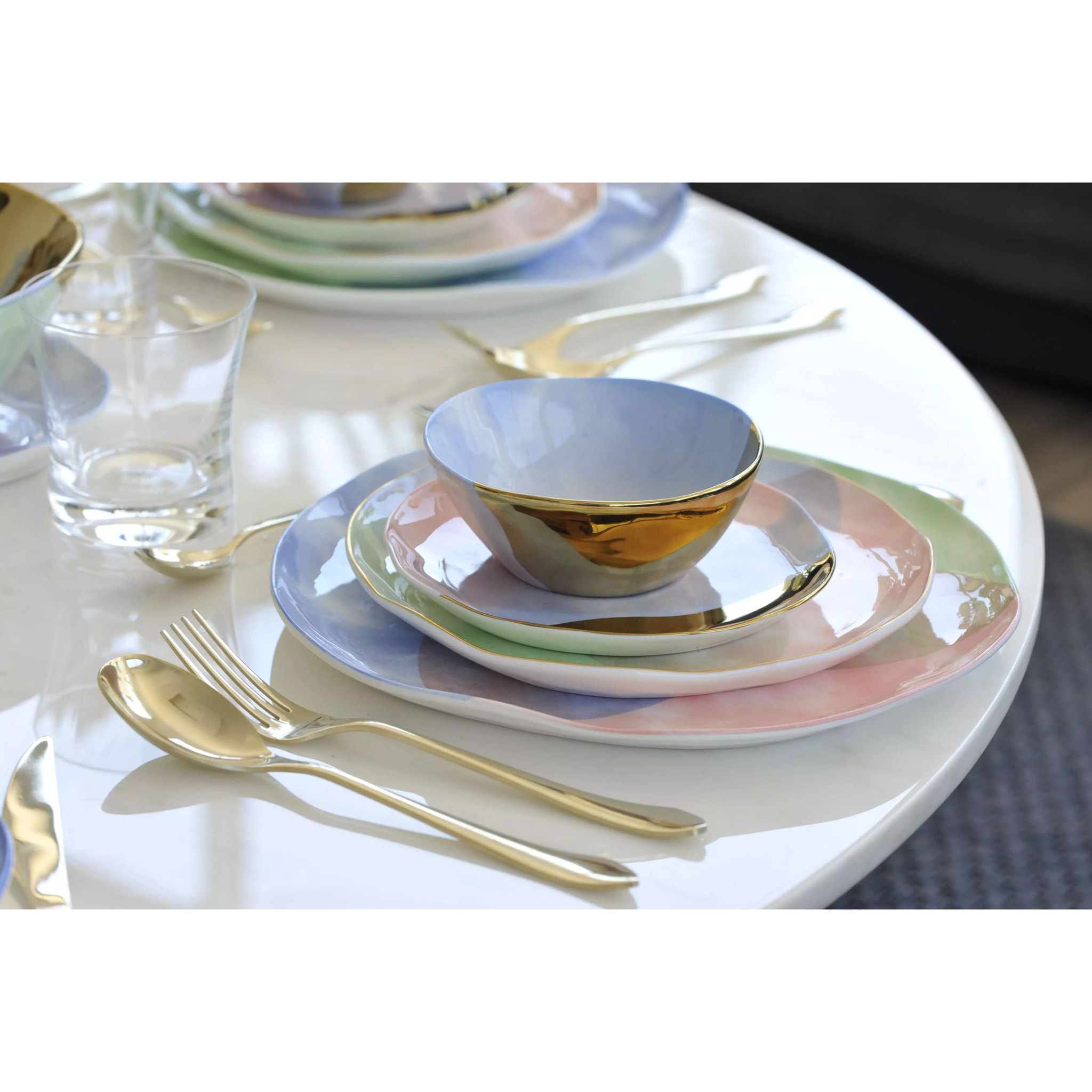 Lot de 6 ASSIETTE PLATE TRICOLORE-PARADISE