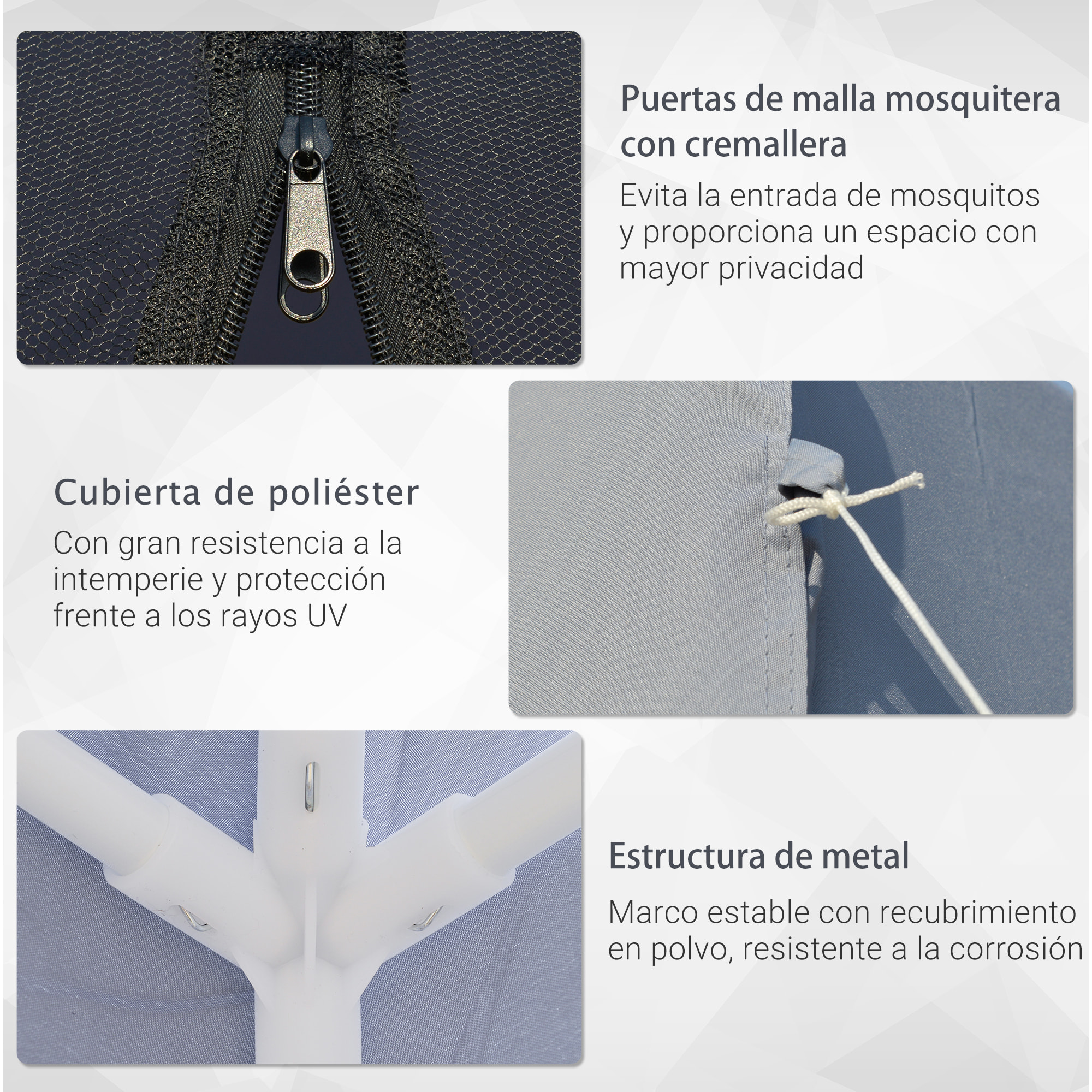 Carpa de Jardín 3x3 m con 4 Paredes Laterales Mosquitera con Cremallera Gris