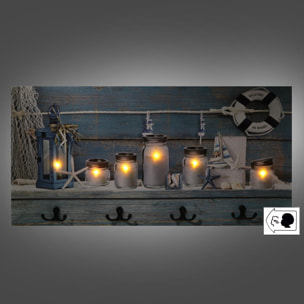 Appendino mare in legno da 8 posti con led, barattoli cm60x30x1,8