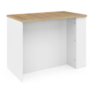 Ilot de cuisine Dario bois et blanc avec rangements