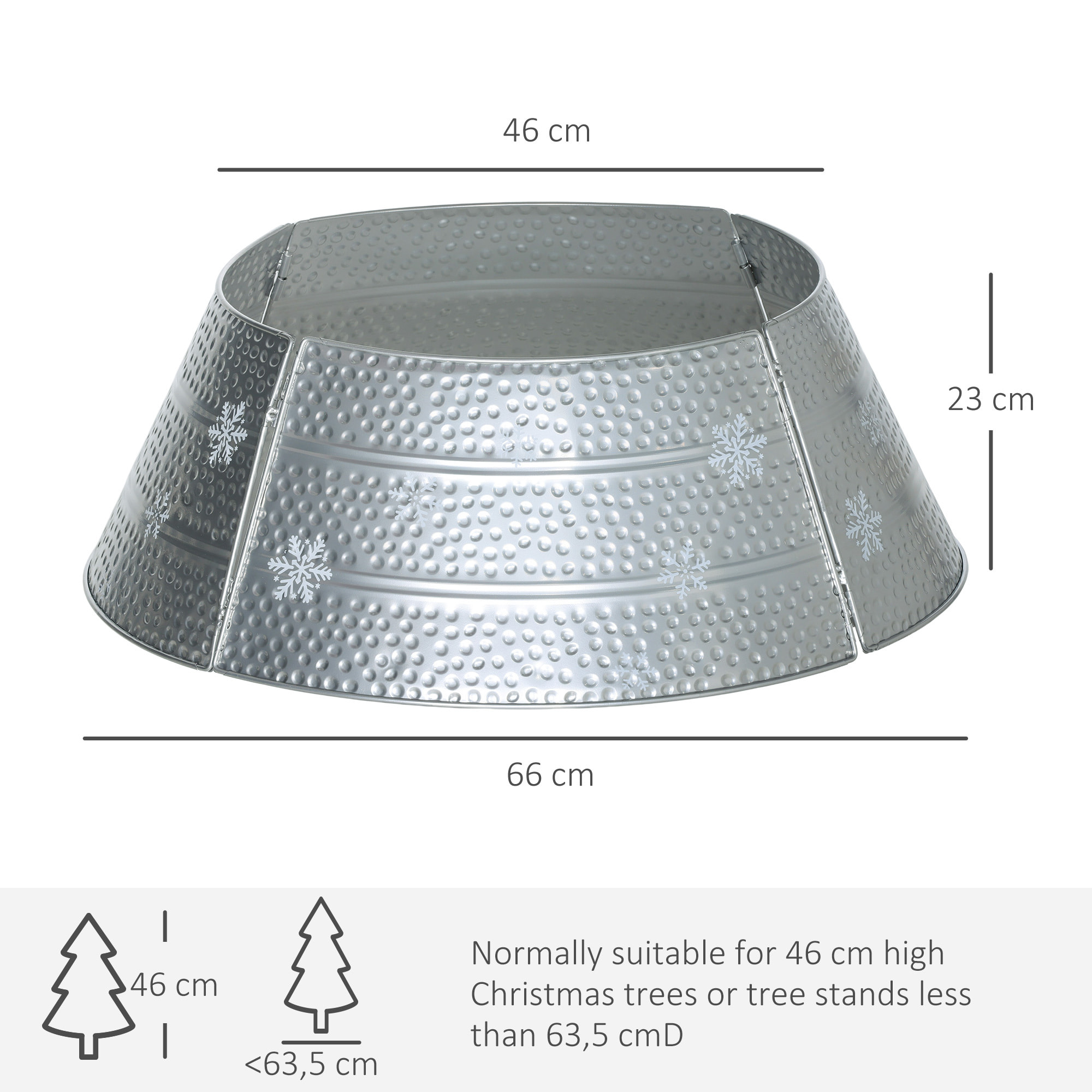 HOMCOM Collar para Árbol de Navidad, Falda para Árbol de Navidad de Metal, Impermeable, Decoración para para Fiestas, Hogar, 66x66x23 cm, Plateado