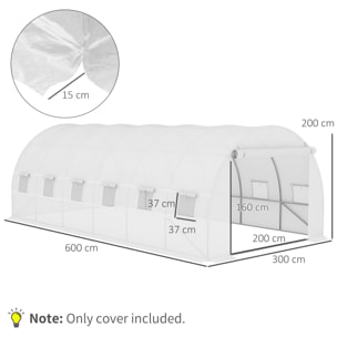 Cubierta de Invernadero Túnel 6x3x2m con 12 Ventanas y Puerta Enrollable Blanco