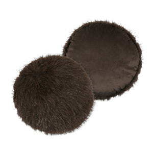 Coussin rond à poils longs - Marron Brun