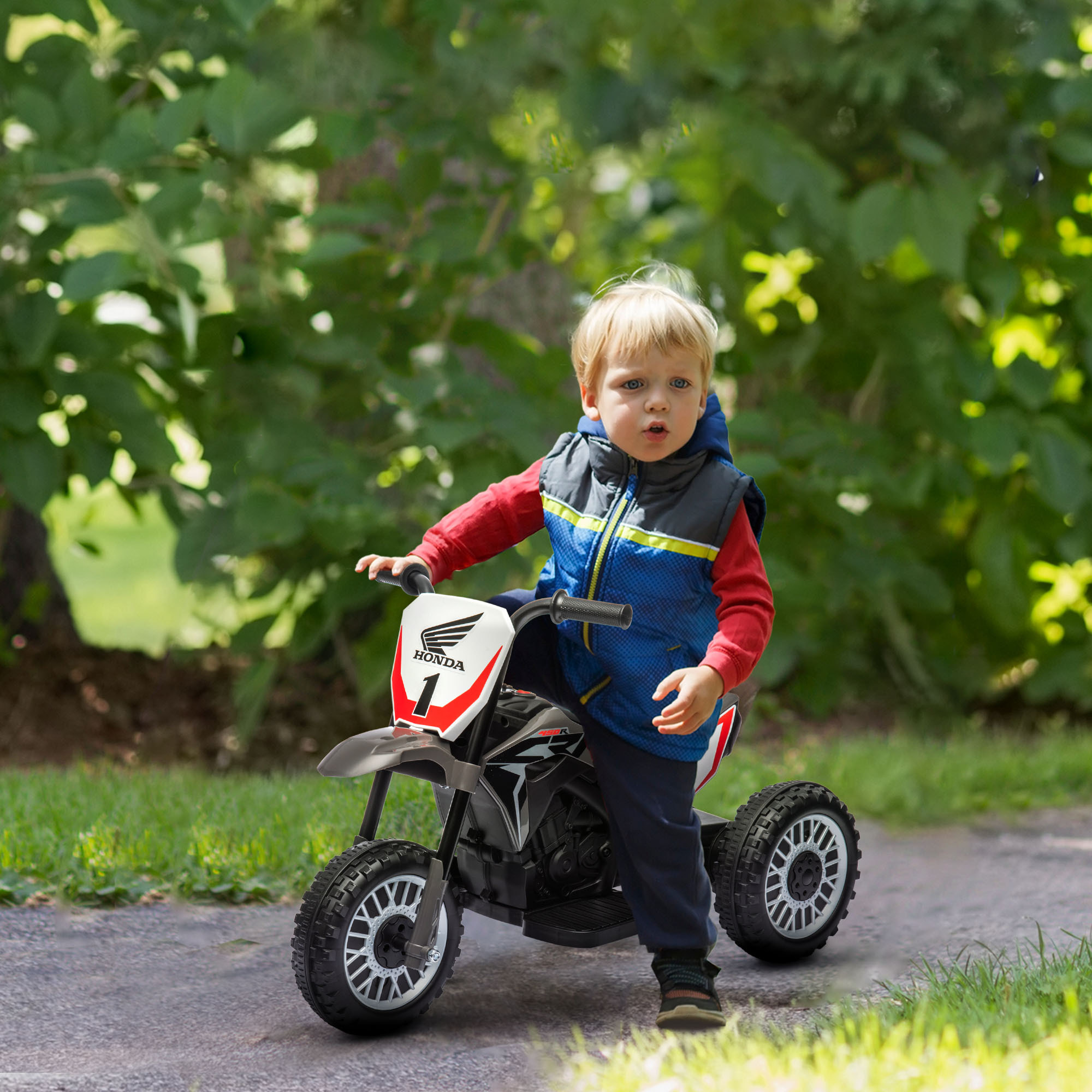 Moto Cross électrique enfant 3 roues licence officielle Honda CRF 450 R V. max. 3 Km/h fonctions sonores gris