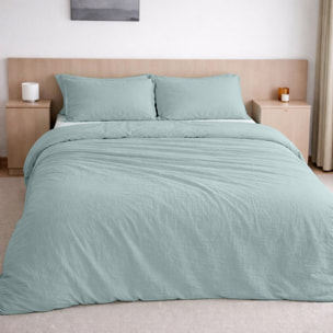 Housse de couette gaze de coton lavé bleu givrée