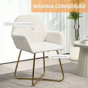 Butaca de Salón Sillón de Salón Tapizado en Terciopelo con Asiento Acolchado Base Metálica Cruzada Sillón Lectura para Sala de Estar Dormitorio Crema