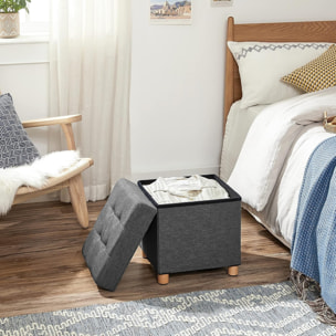 Pouf contenitore grigio scuro con gambe in legno