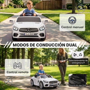 Coche Eléctrico para Niños Mercedes-Benz SL500 Coche de Batería Litio 12V con Mando a Distancia 2,4G 2 Motores Suspensión Arranque Suave Luces Música Claxon Bluetooth 3-5 Años 3-5 km/h Blanco