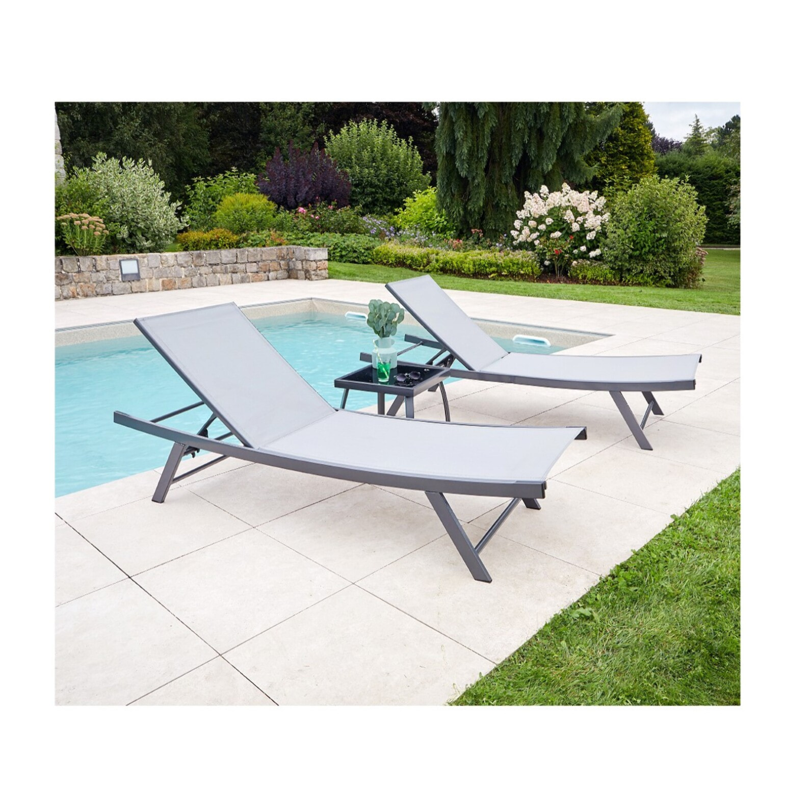 ARIO - Ensemble transat de jardin et table basse - Gris Perle