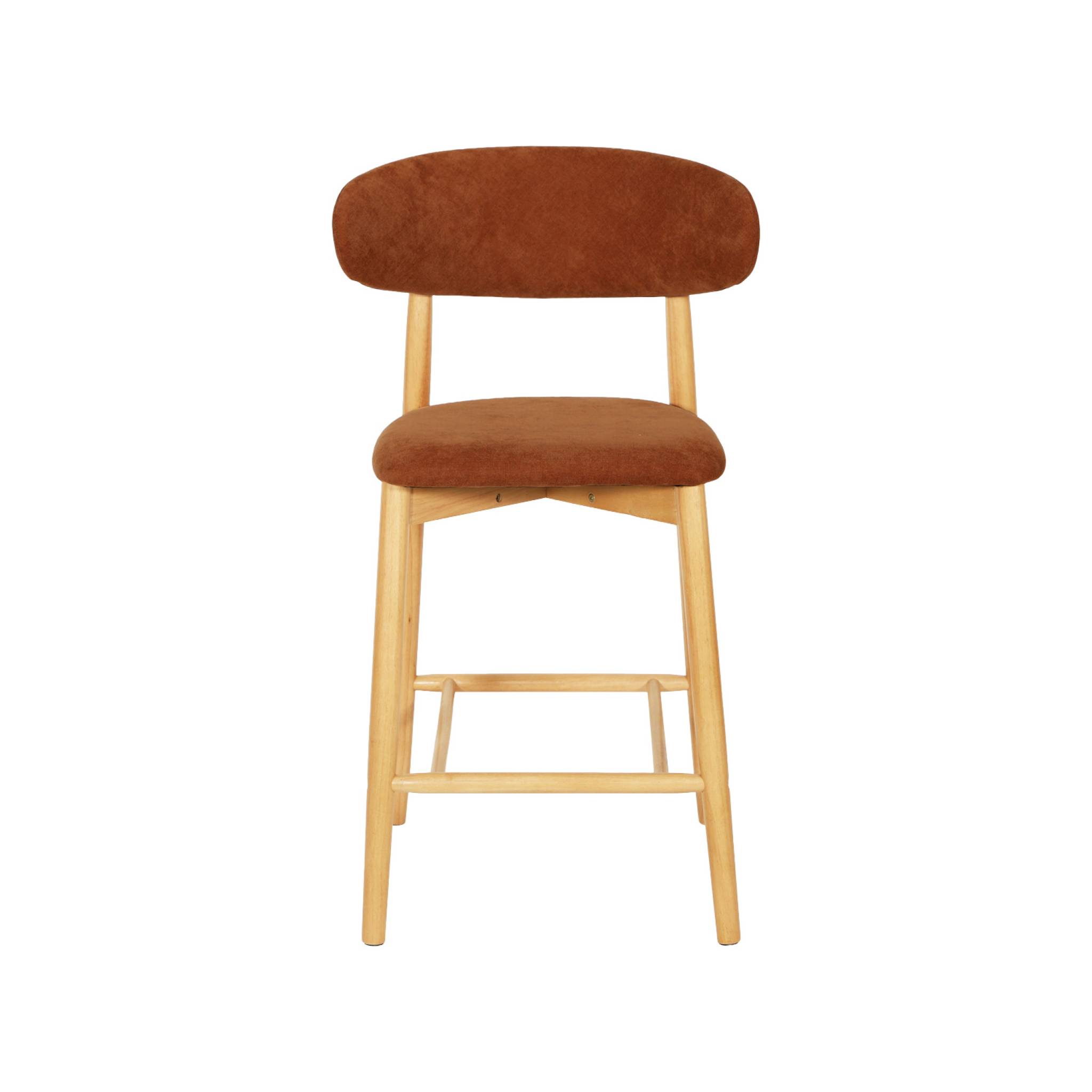 Tabouret de bar bois d'hévéa naturel et tissu chenille (lot de 2)  PAOLA