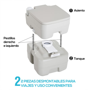 Inodoro Portátil Químico Baño WC para Camping Ancianos Caravana 20L con Tapa