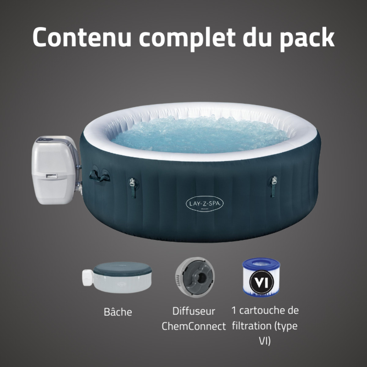 Bestway Spa gonflable rond Lay-Z-Spa Miami AirJet EnergySense 4-6 personnes