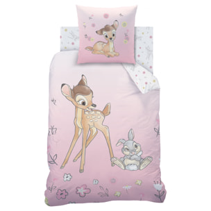 Parure de lit imprimée 100% coton, DISNEY HOME BAMBI FLOWERS