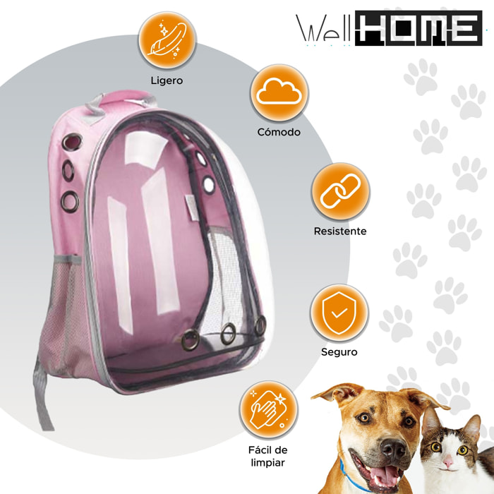 Well home mochila para transporte de mascotas rosa 33x43x26cm