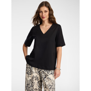 Elena Mirò - T-shirt in cotone scollo a V - Nero