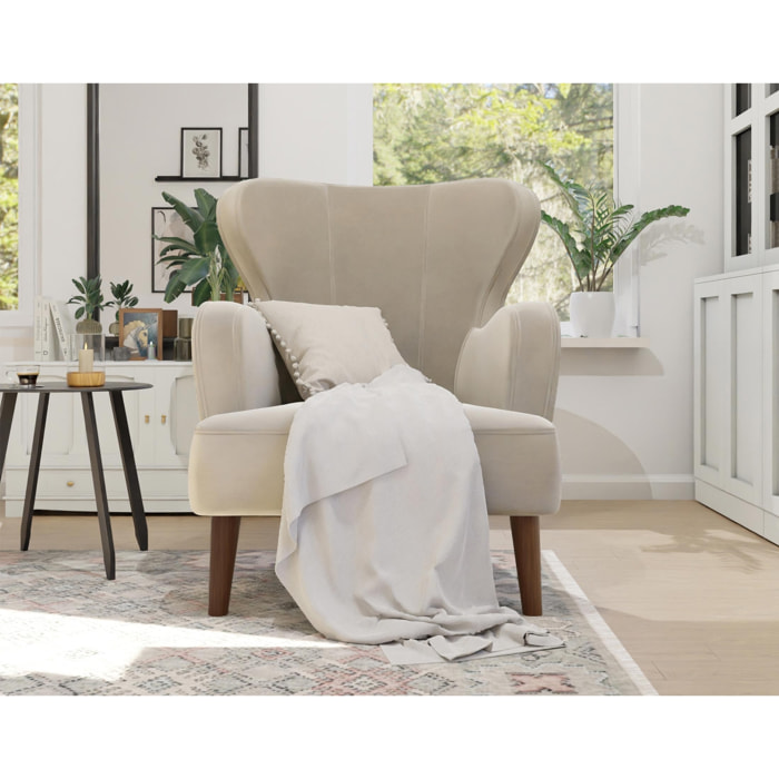 Jaudy - fauteuil - en velours - pieds en bois - Beige