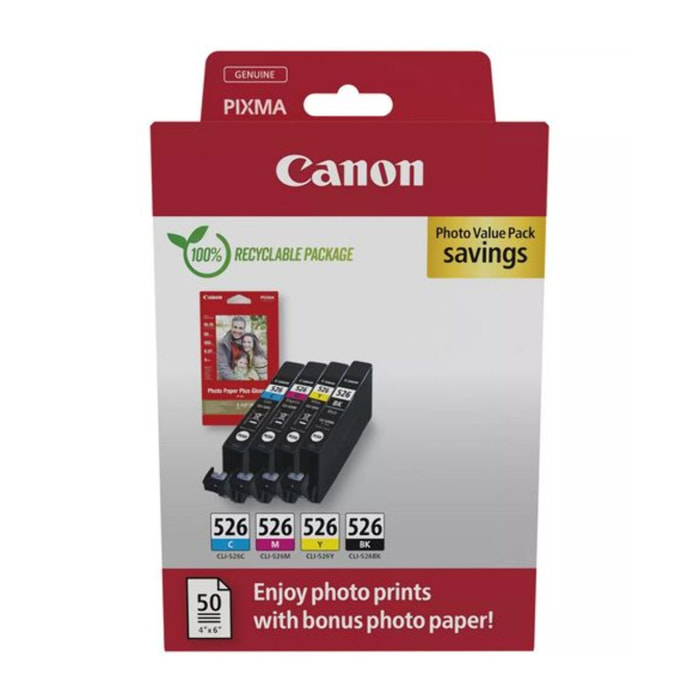 Cartouche d'encre CANON Pack Multipack 5 Originales CLI-526 (BK/C/M/Y) - 4540B007