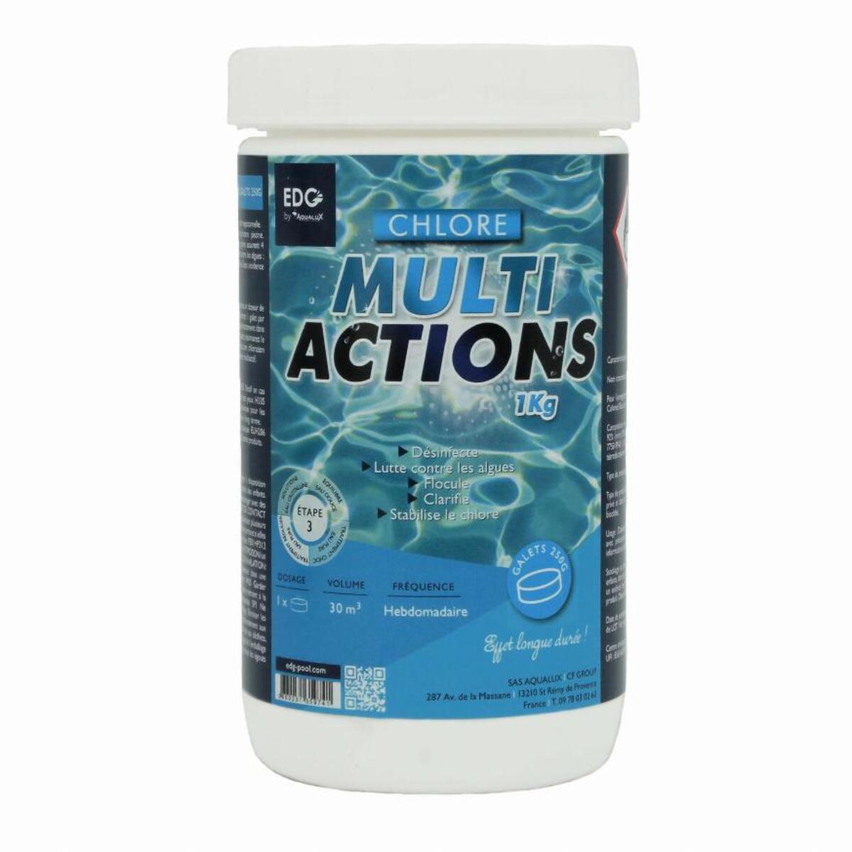Chlore multi actions, galets 250gr, boîte de 1KG, EDG, non comburant - AQUALUX - 106621