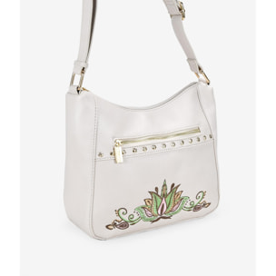 Bolso bandolera beige con bordado