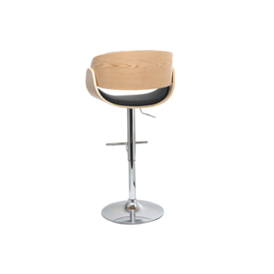 Tabouret de bar design réglable noir et bois clair BENT