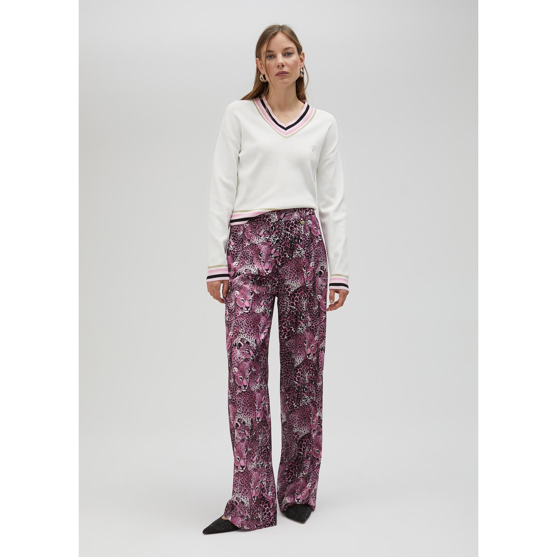 Pantalone a gamba dritta rosa animalier